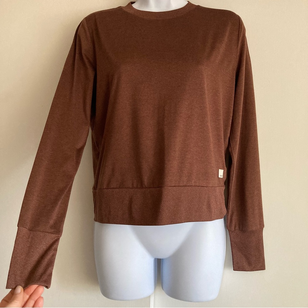 Vuori Daydream Brown Crew Neck Long Sleeve Tee in Mulberry Heather, Sz XS - Picture 6 of 14